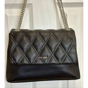 NINE WEST - "Tinsel" Convertible Crossbody/Shoulder Bag in Black Faux Leather